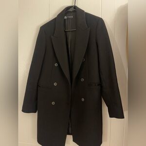 Zara Black Double-Breasted Wool Coat